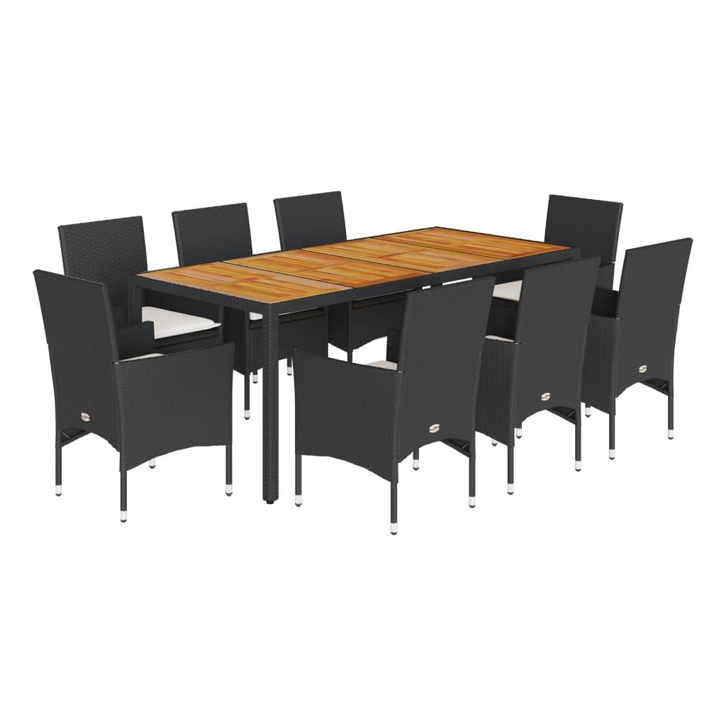 vidaXL 9-tlg. Garten-Essgruppe mit Kissen Schwarz Poly Rattan Akazie