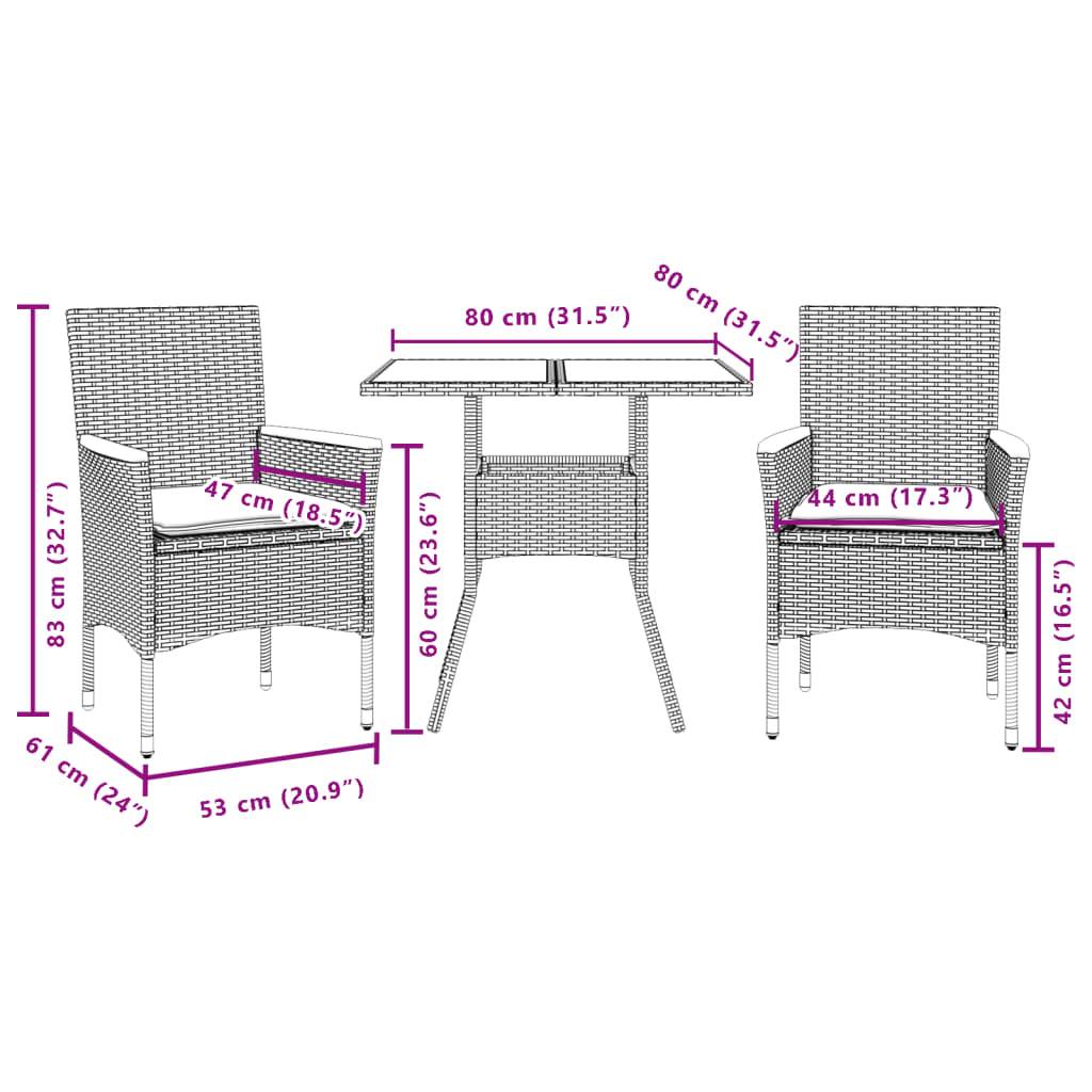 vidaXL 3-tlg. Garten-Essgruppe mit Kissen Grau Poly Rattan Akazie