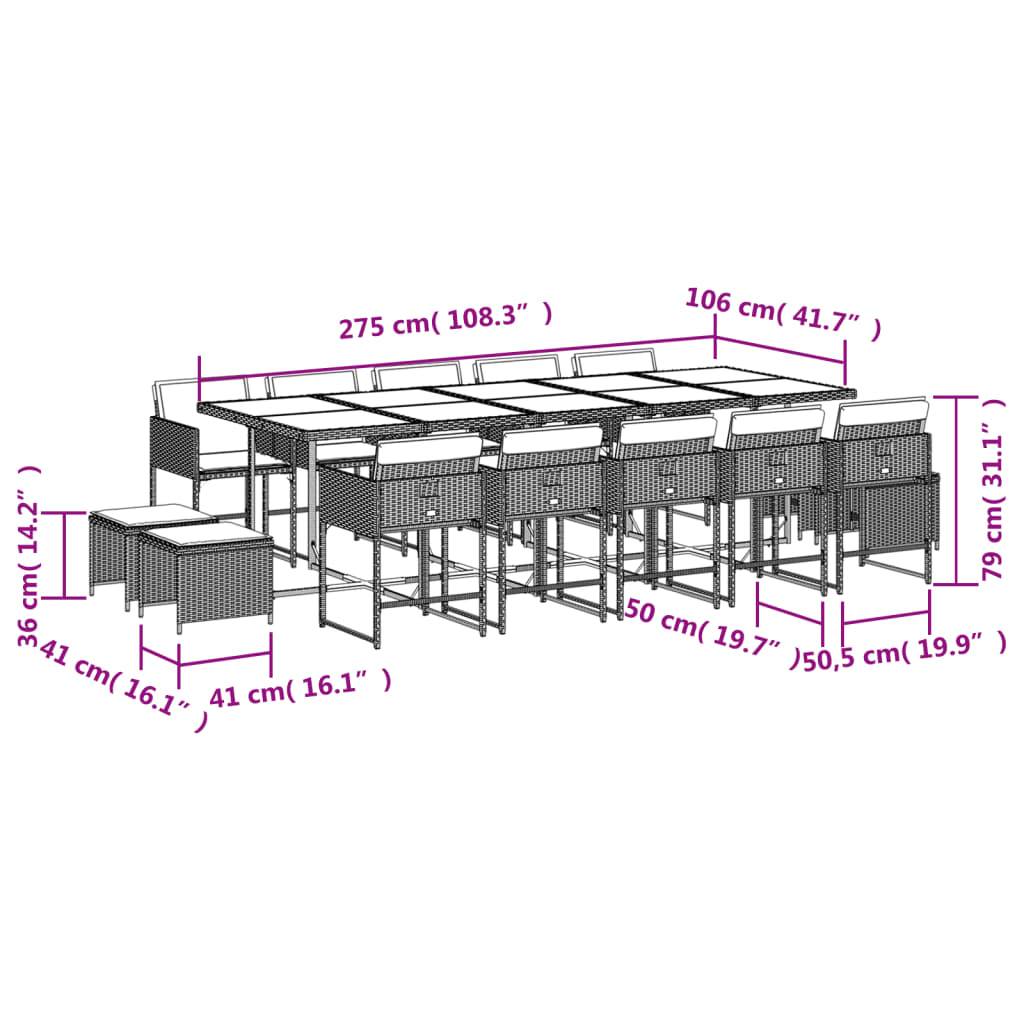 vidaXL 15-teiliges Garten-Ess-Set mit Kissen, grau, Polyrattan