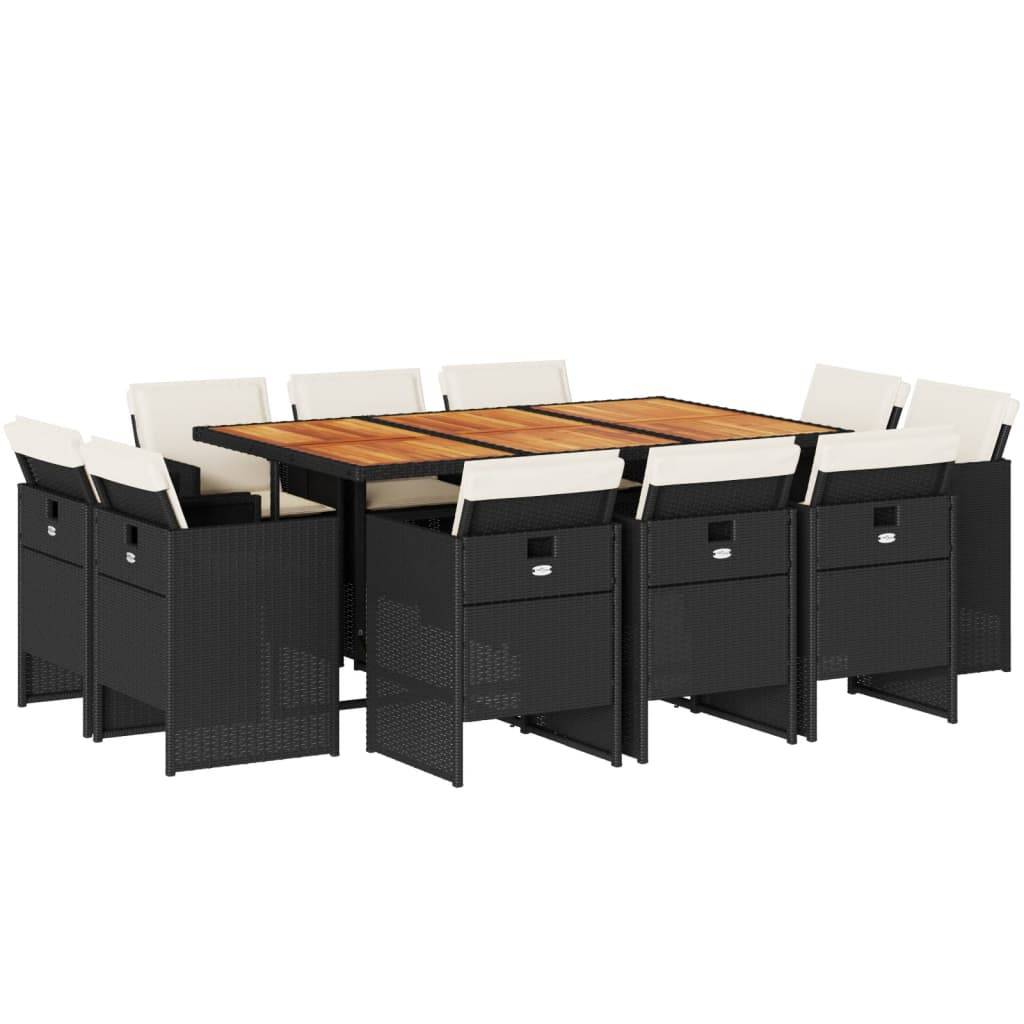 vidaXL 11-tlg. Garten-Essgruppe mit Kissen Schwarz Poly Rattan