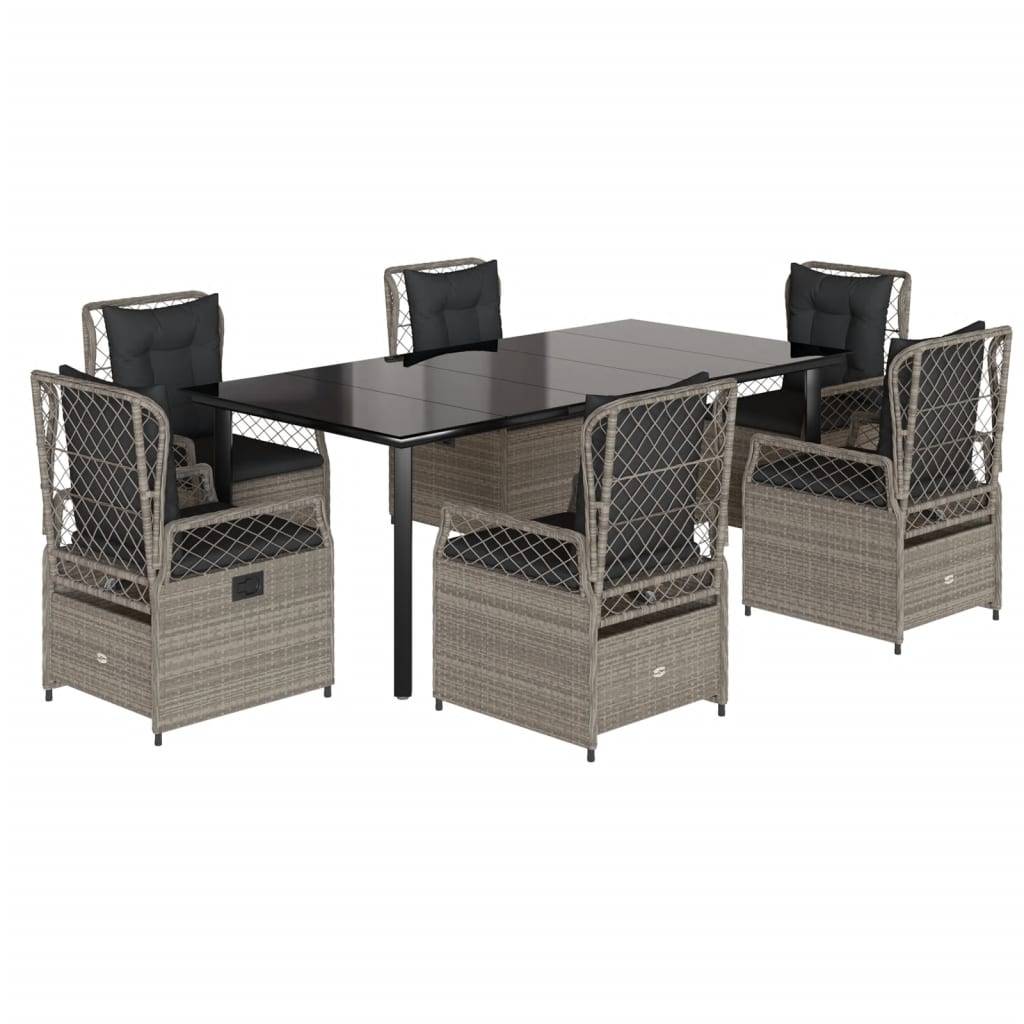 vidaXL 7-tlg. Garten-Essgruppe mit Kissen Hellgrau Poly Rattan