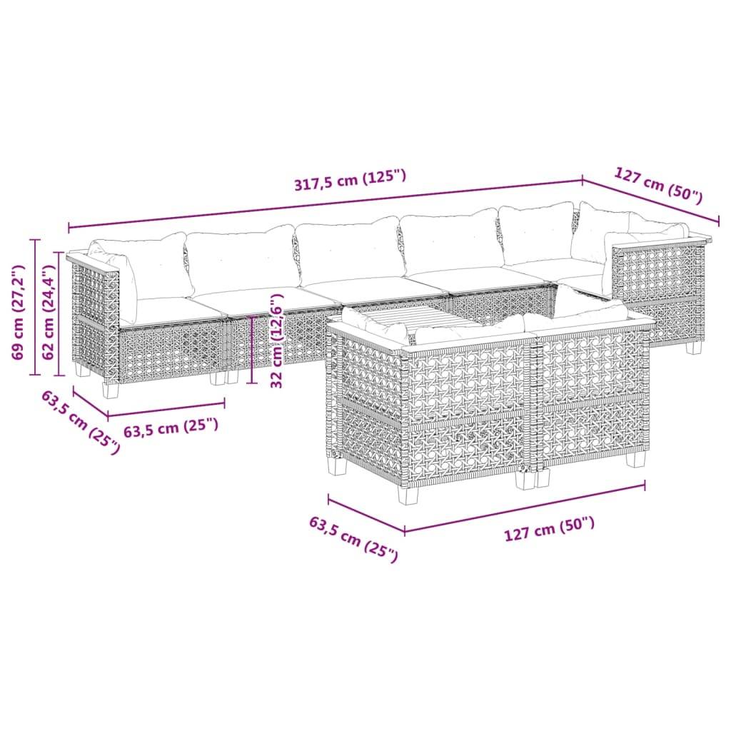 vidaXL 9-tlg. Garten-Sofagarnitur mit Kissen Schwarz Poly Rattan