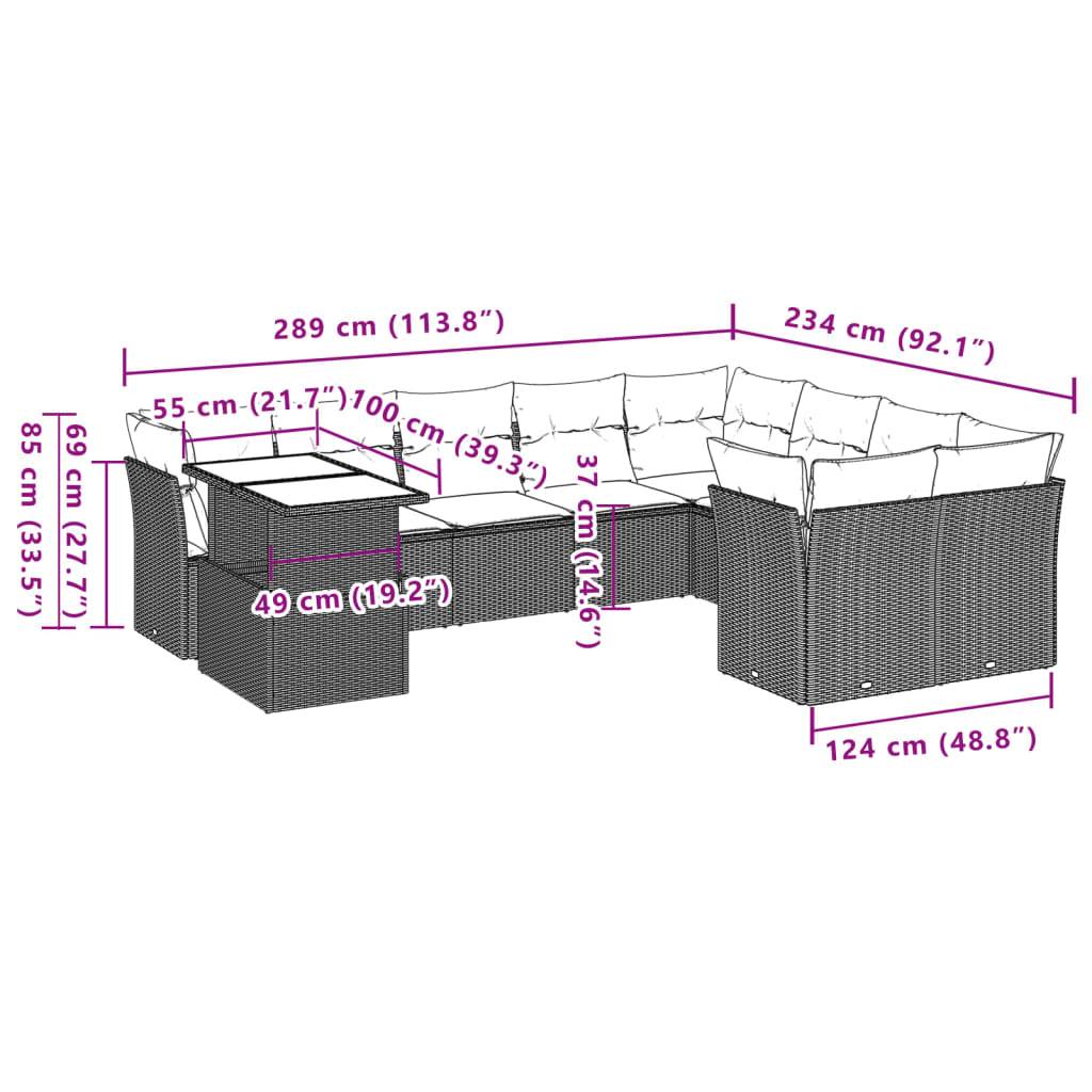 vidaXL 10-tlg. Garten-Sofagarnitur mit Kissen Schwarz Poly Rattan