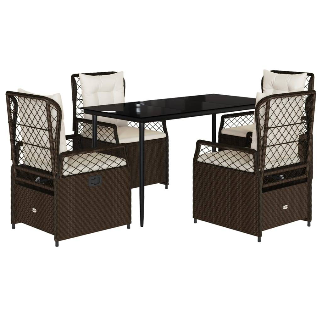 vidaXL 5-tlg. Garten-Essgruppe mit Kissen Braun Poly Rattan
