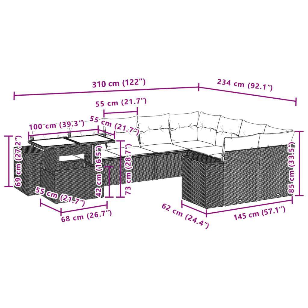 vidaXL 10-tlg. Garten-Sofagarnitur mit Kissen Schwarz Poly Rattan