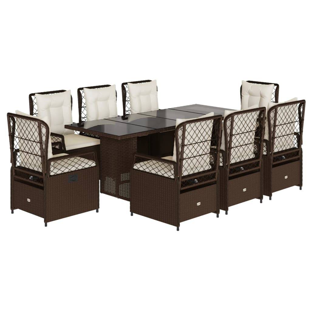 vidaXL 9-tlg. Garten-Essgruppe mit Kissen Braun Poly Rattan
