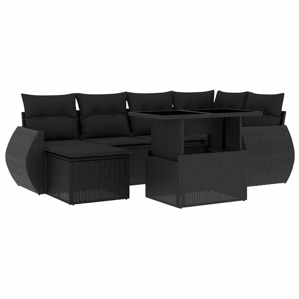 vidaXL 7-tlg. Garten-Sofagarnitur mit Kissen Schwarz Poly Rattan