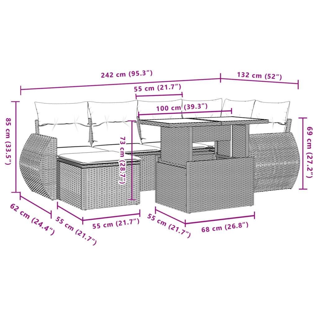 vidaXL 7-tlg. Garten-Sofagarnitur mit Kissen Schwarz Poly Rattan