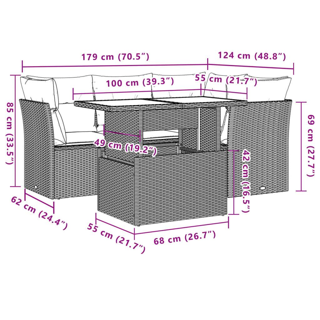 vidaXL 5-tlg. Garten-Sofagarnitur mit Kissen Beige Poly Rattan