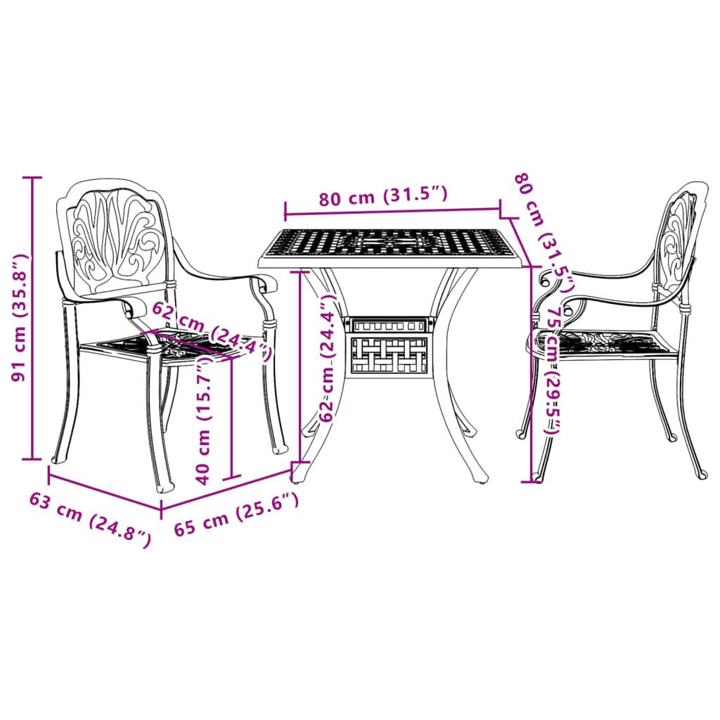 vidaXL 3-tlg. Bistro-Set Schwarz Aluminiumguss