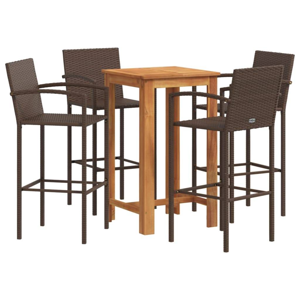 vidaXL 5-tlg. Gartenbar-Set Braun Massivholz Akazie und Poly Rattan
