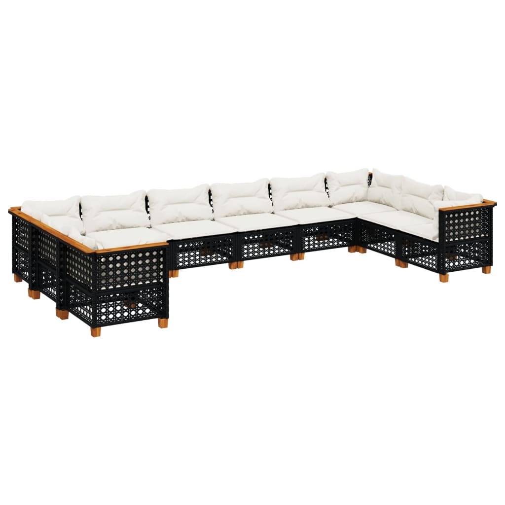 vidaXL 10-tlg. Garten-Sofagarnitur mit Kissen Schwarz Poly Rattan