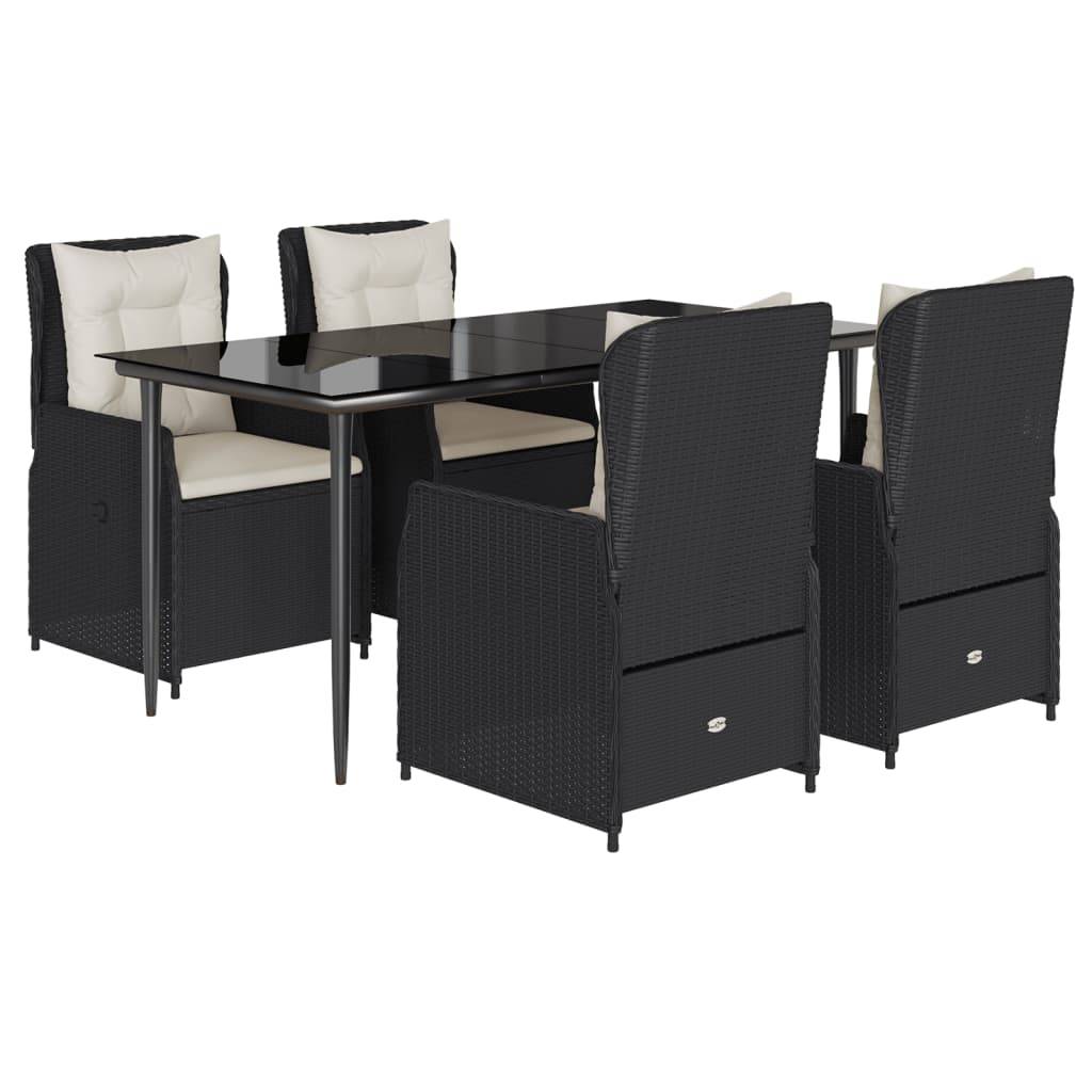 vidaXL 5-tlg. Garten-Essgruppe mit Kissen Schwarz Poly Rattan