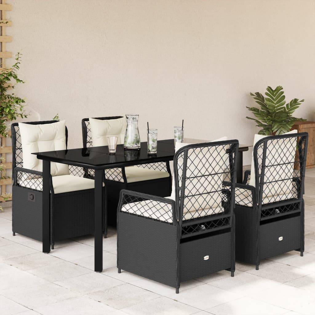 vidaXL 5-tlg. Garten-Essgruppe mit Kissen Schwarz Poly Rattan