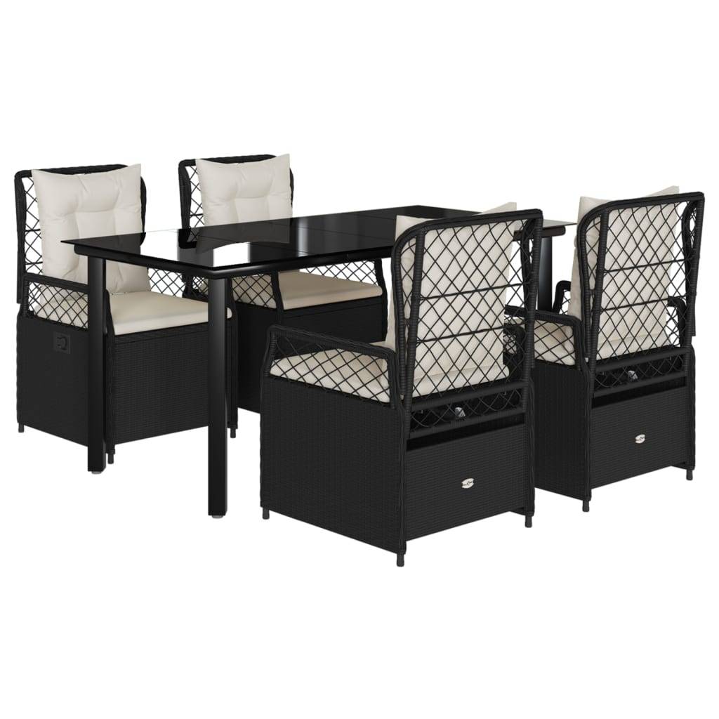 vidaXL 5-tlg. Garten-Essgruppe mit Kissen Schwarz Poly Rattan