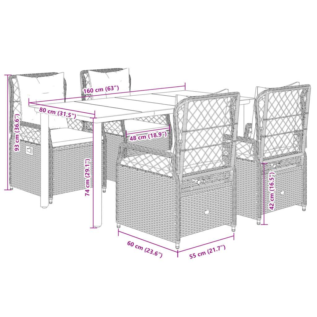 vidaXL 5-tlg. Garten-Essgruppe mit Kissen Schwarz Poly Rattan