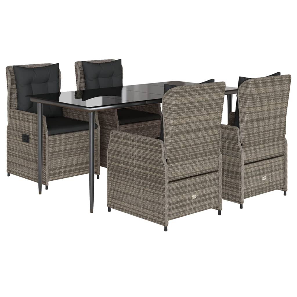 vidaXL 5-tlg. Garten-Essgruppe mit Kissen Grau Poly Rattan