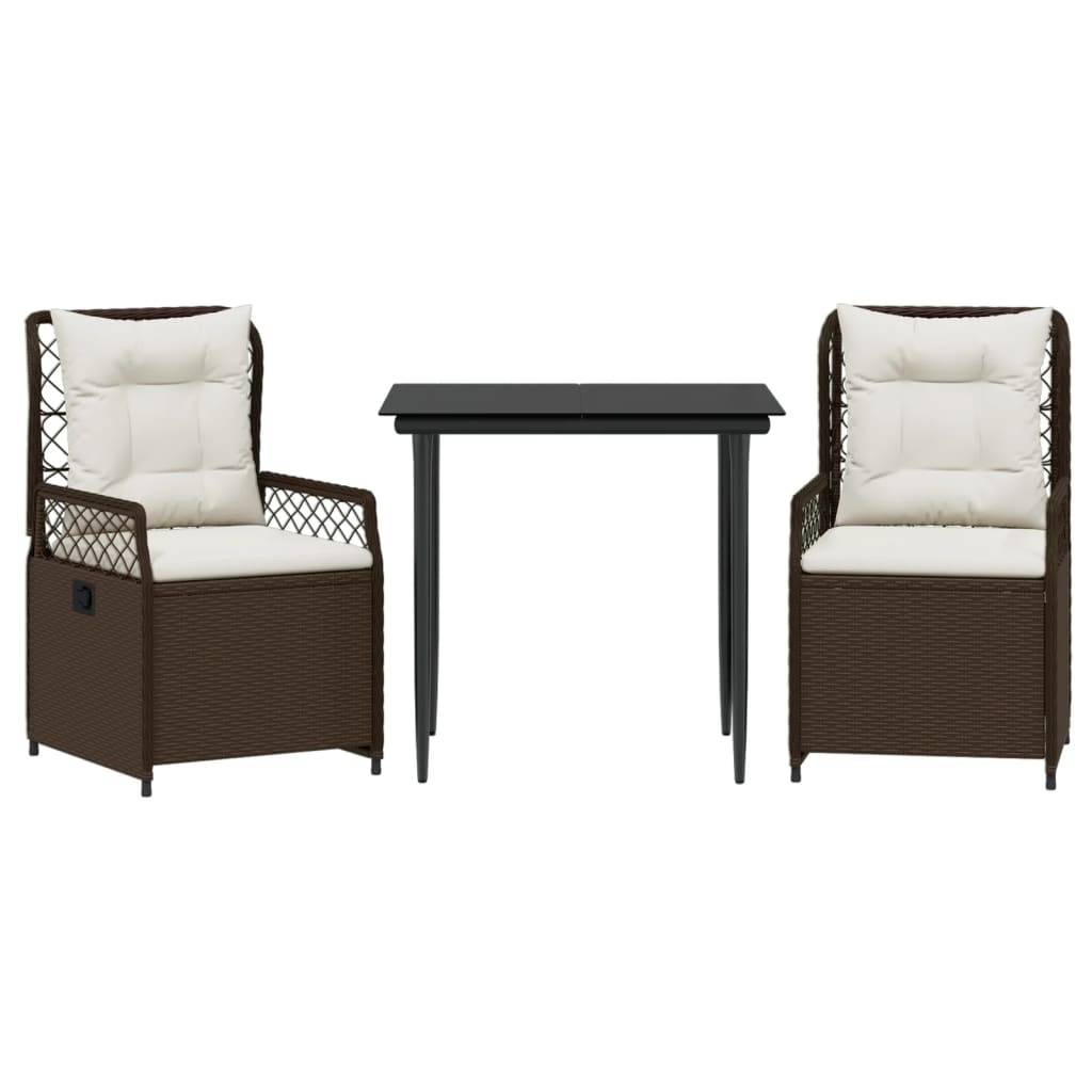 vidaXL 3-tlg. Garten-Essgruppe mit Kissen Braun Poly Rattan