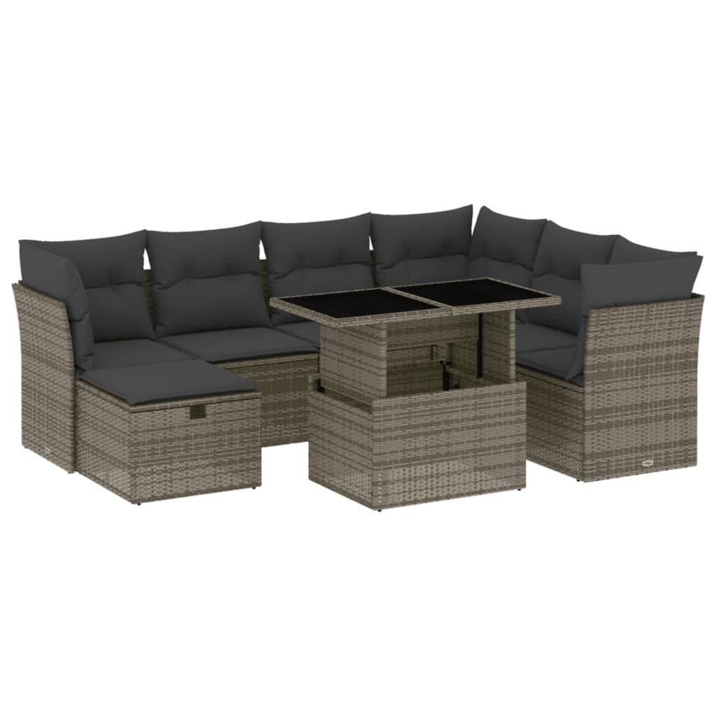 vidaXL 8-tlg. Garten-Sofagarnitur mit Kissen Grau Poly Rattan