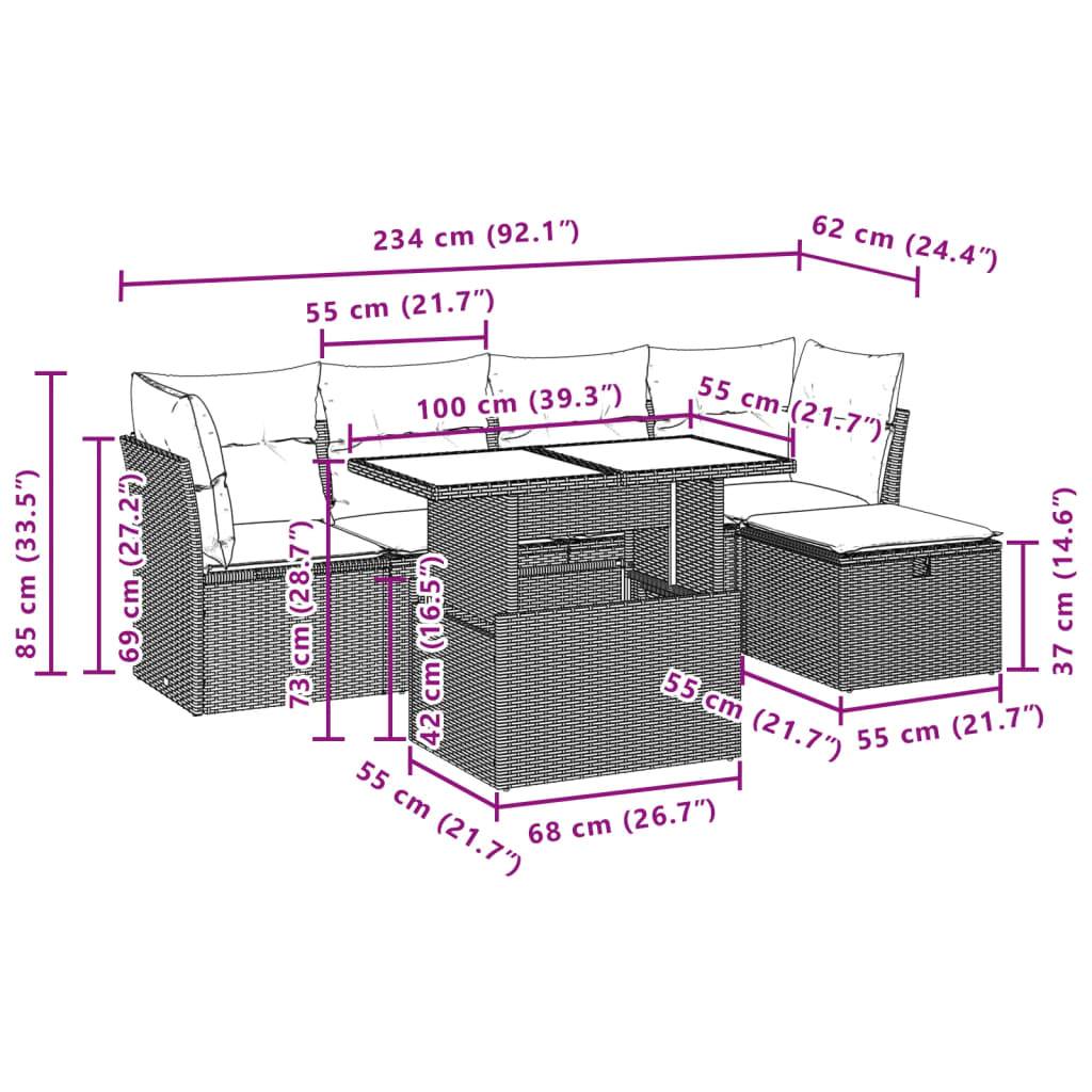 vidaXL 6-tlg. Garten-Sofagarnitur mit Kissen Schwarz Poly Rattan