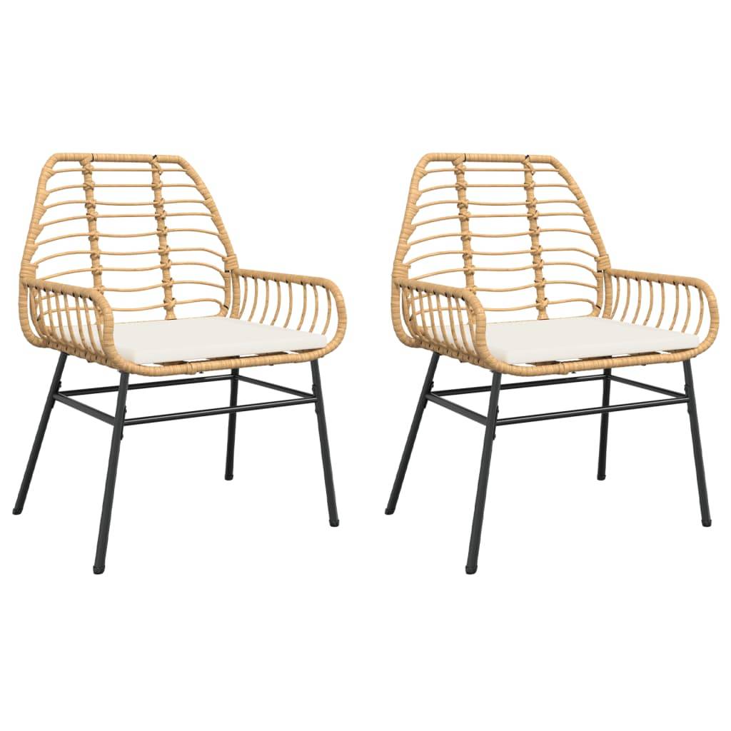 vidaXL Gartenstühle 2 Stk. mit Kissen Braun Poly Rattan