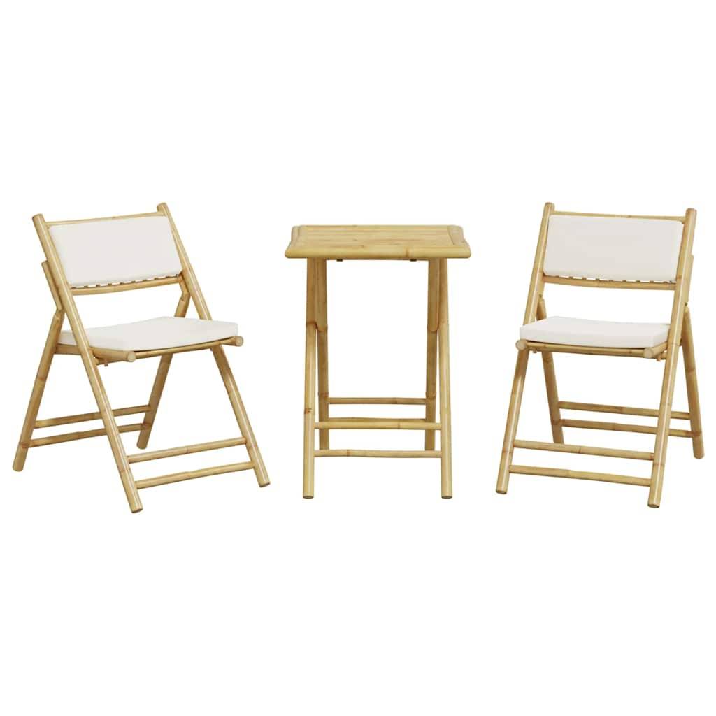 vidaXL 3-tlg. Bistro-Set Klappbar mit Cremeweißen Kissen Bambus