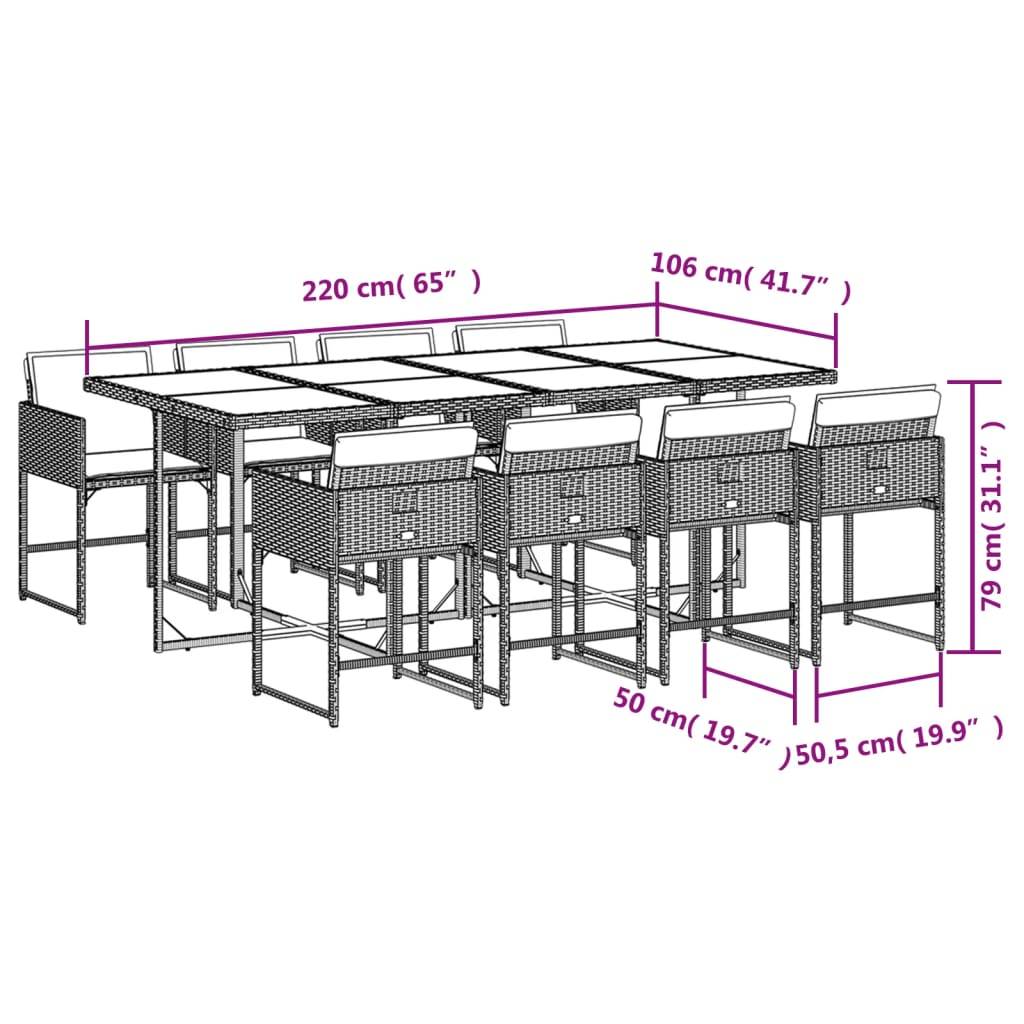 vidaXL 9-tlg. Garten-Essgruppe mit Kissen Grau Poly Rattan