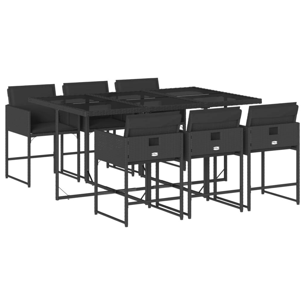 vidaXL 7-tlg. Garten-Essgruppe mit Kissen Schwarz Poly Rattan