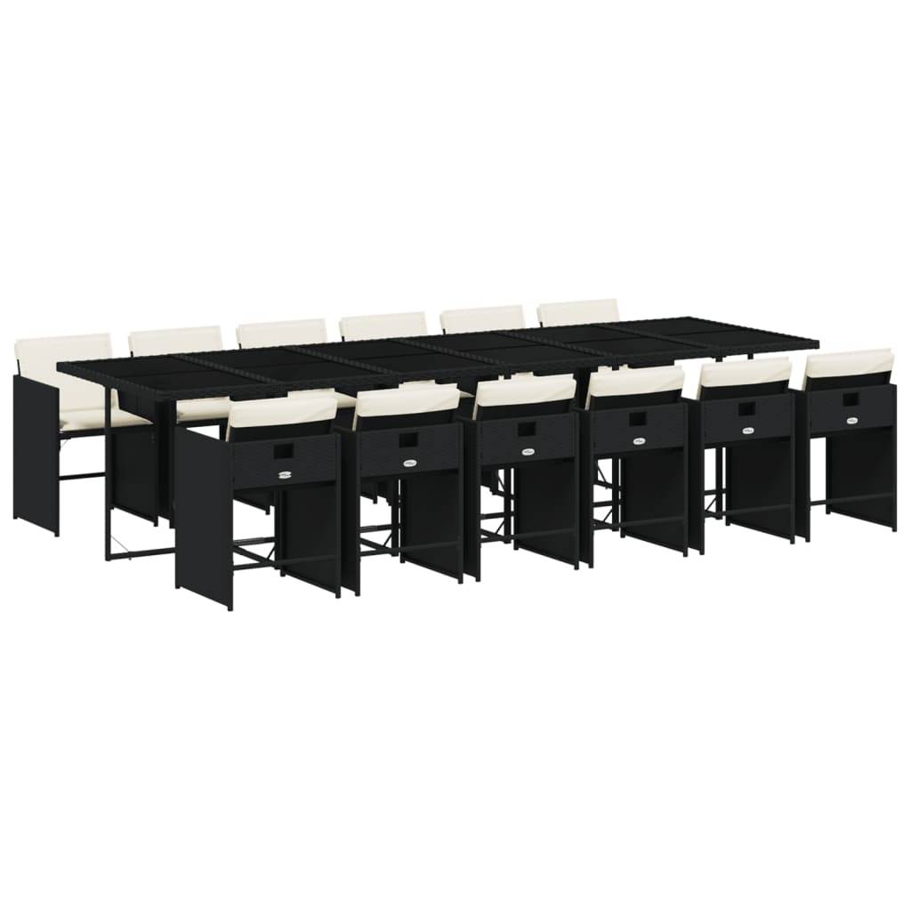 vidaXL 13-tlg. Garten-Essgruppe mit Kissen Schwarz Poly Rattan