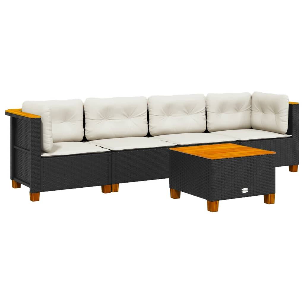 vidaXL 5-tlg. Garten-Sofagarnitur mit Kissen Schwarz Poly Rattan
