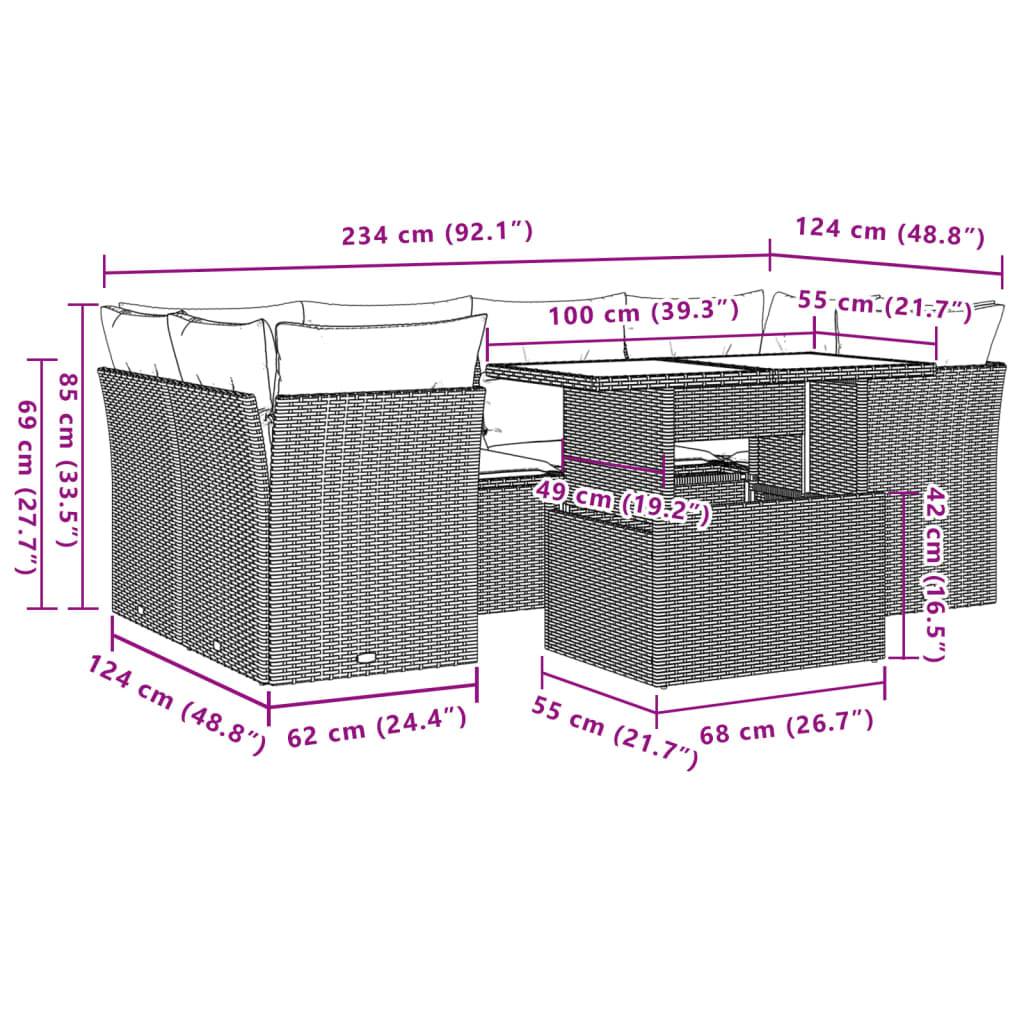 vidaXL 7-teiliges Gartensofa-Set mit Kissen, grau, Polyrattan