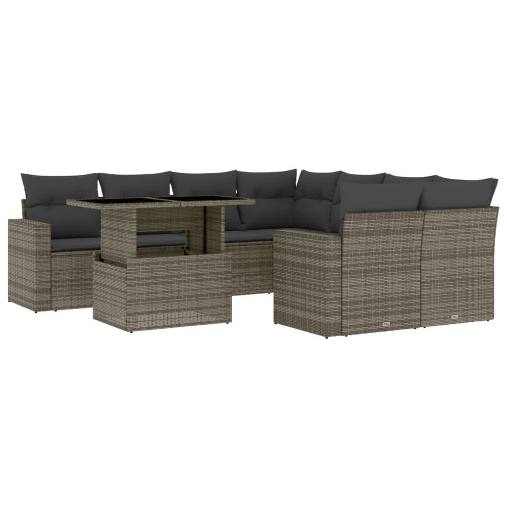 vidaXL 9-tlg. Garten-Sofagarnitur mit Kissen Grau Poly Rattan