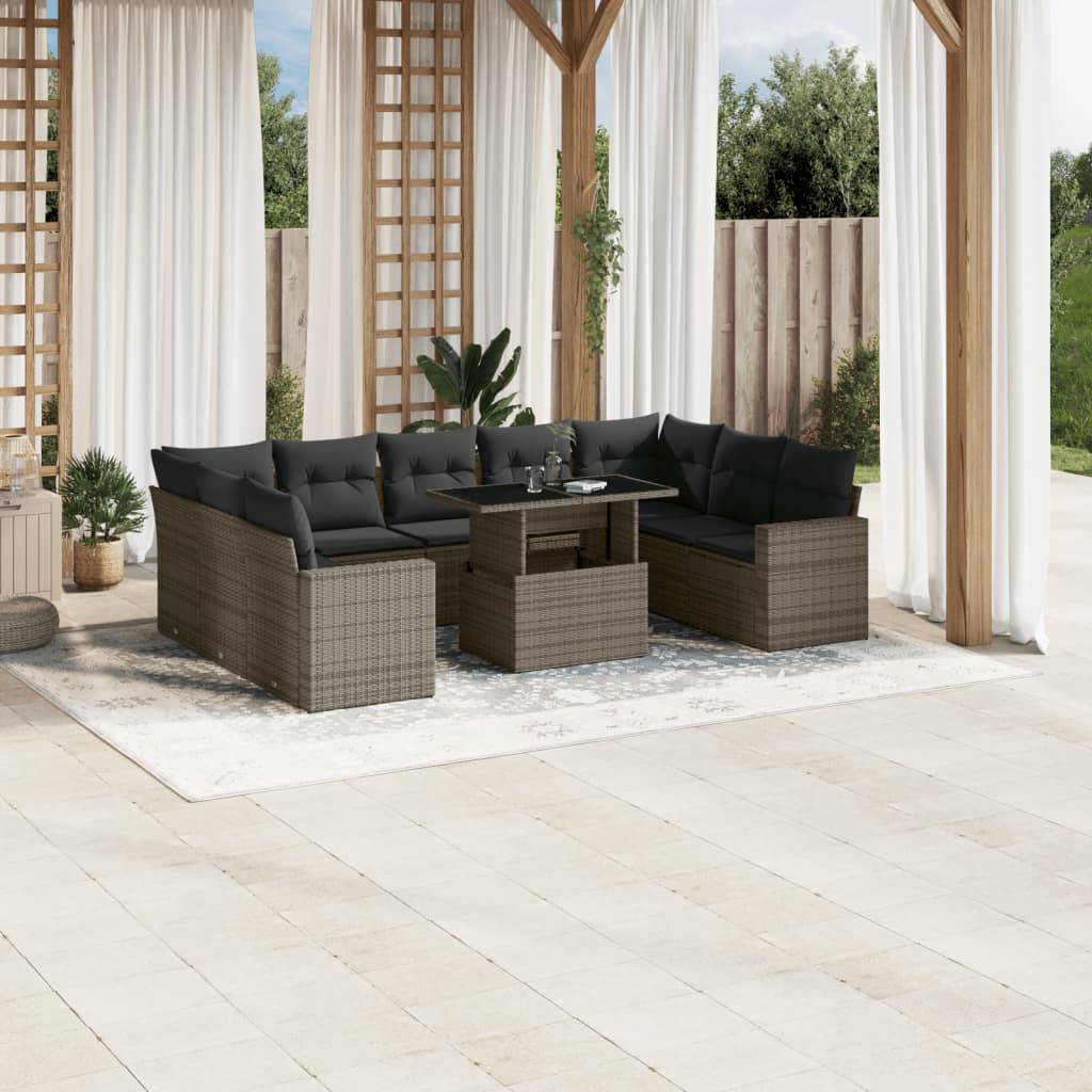 vidaXL 10-tlg. Garten-Sofagarnitur mit Kissen Grau Poly Rattan