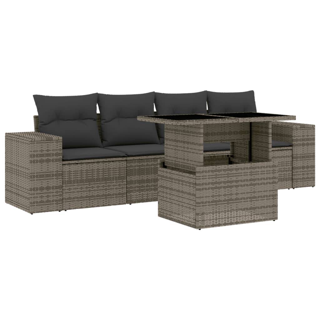 vidaXL 5-tlg. Garten-Sofagarnitur mit Kissen Grau Poly Rattan