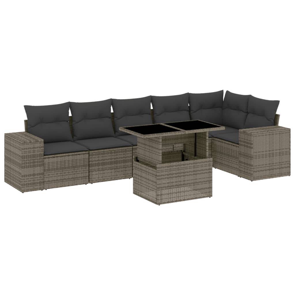 vidaXL 7-tlg. Garten-Sofagarnitur mit Kissen Grau Poly Rattan