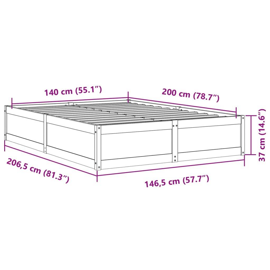 vidaXL Massivholzbett ohne Matratze Wachsbraun 140x200 cm Kiefernholz