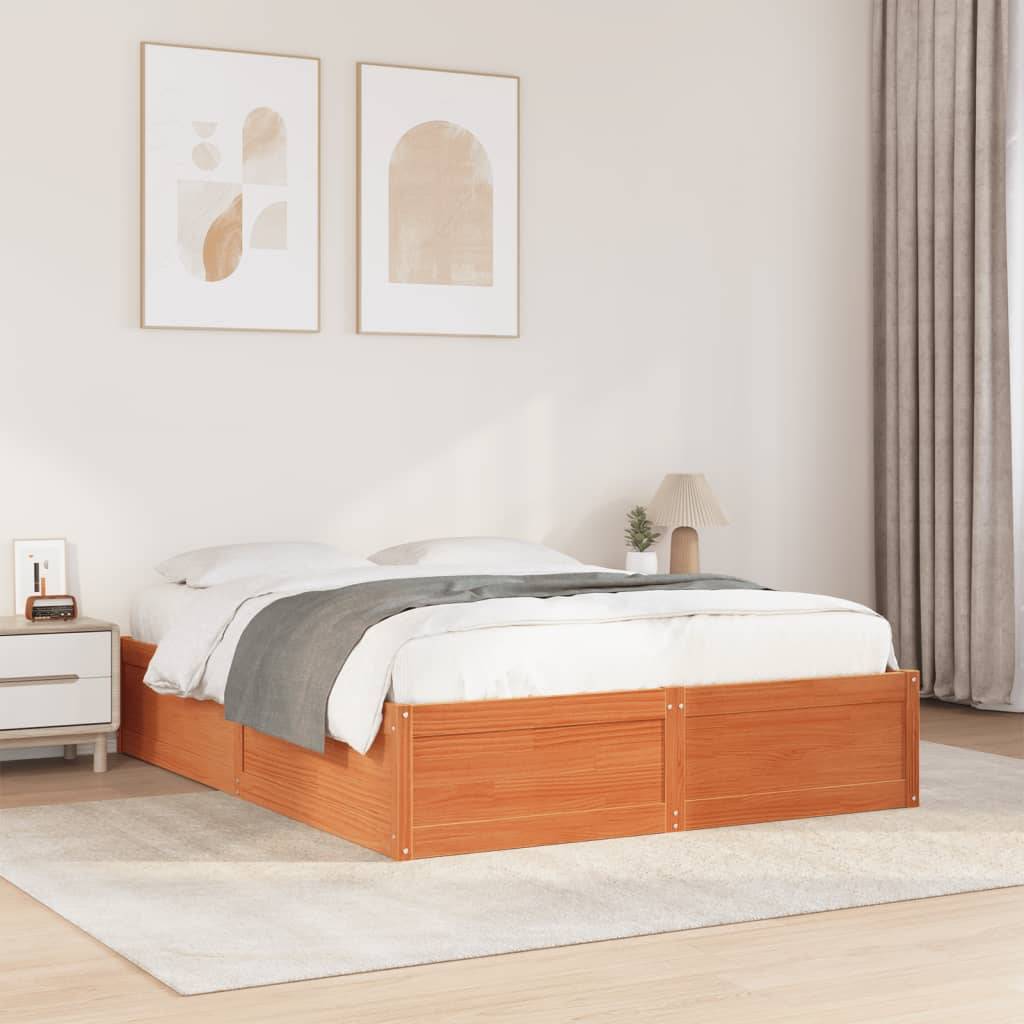 vidaXL Massivholzbett ohne Matratze Wachsbraun 140x200 cm Kiefernholz