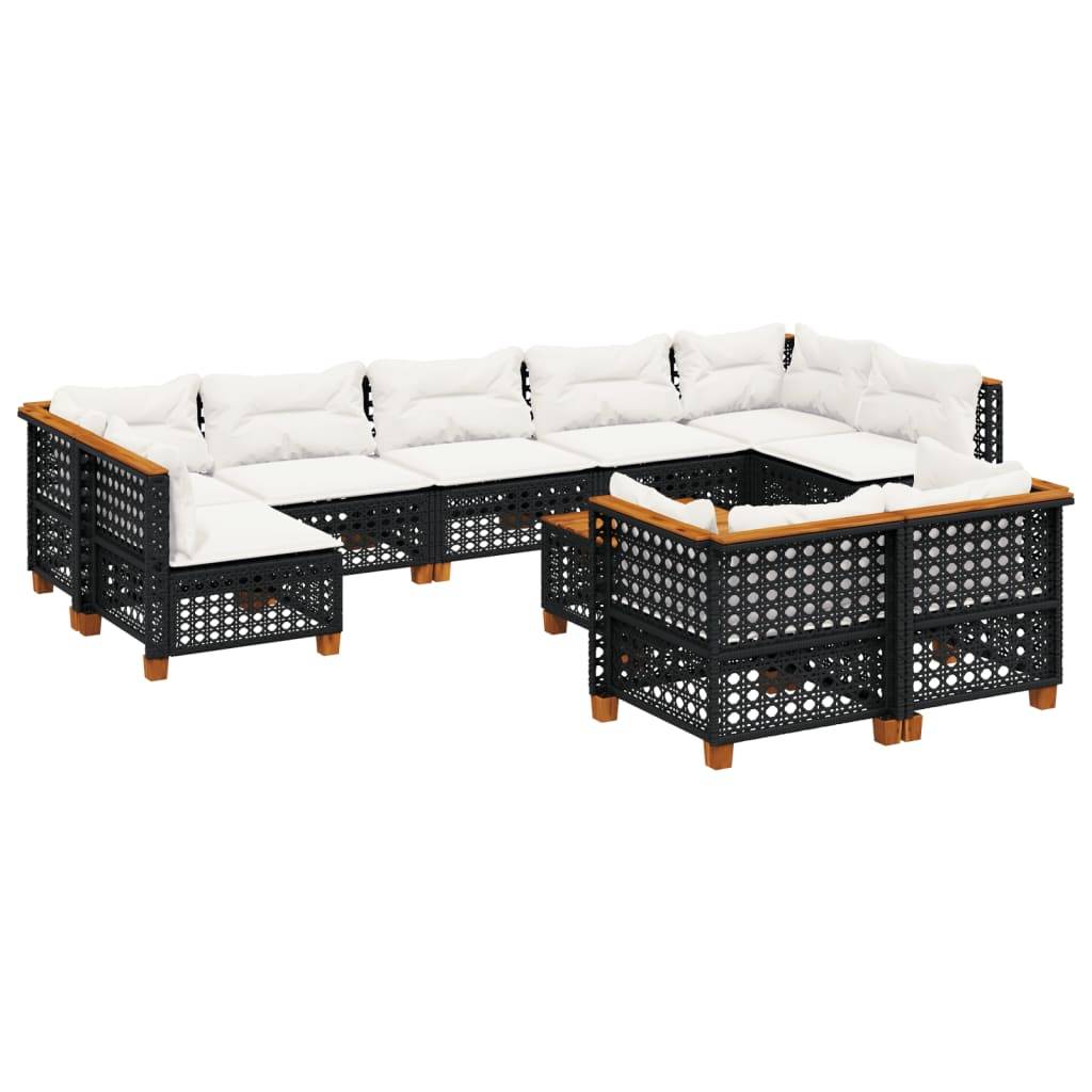 vidaXL 10-tlg. Garten-Sofagarnitur mit Kissen Schwarz Poly Rattan