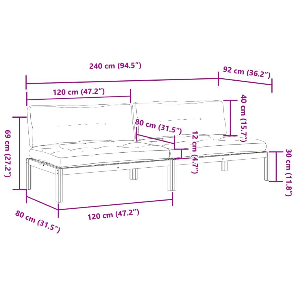 vidaXL Garten-Mittelsofas aus Paletten mit Kissen 2 Stk. Akazienholz
