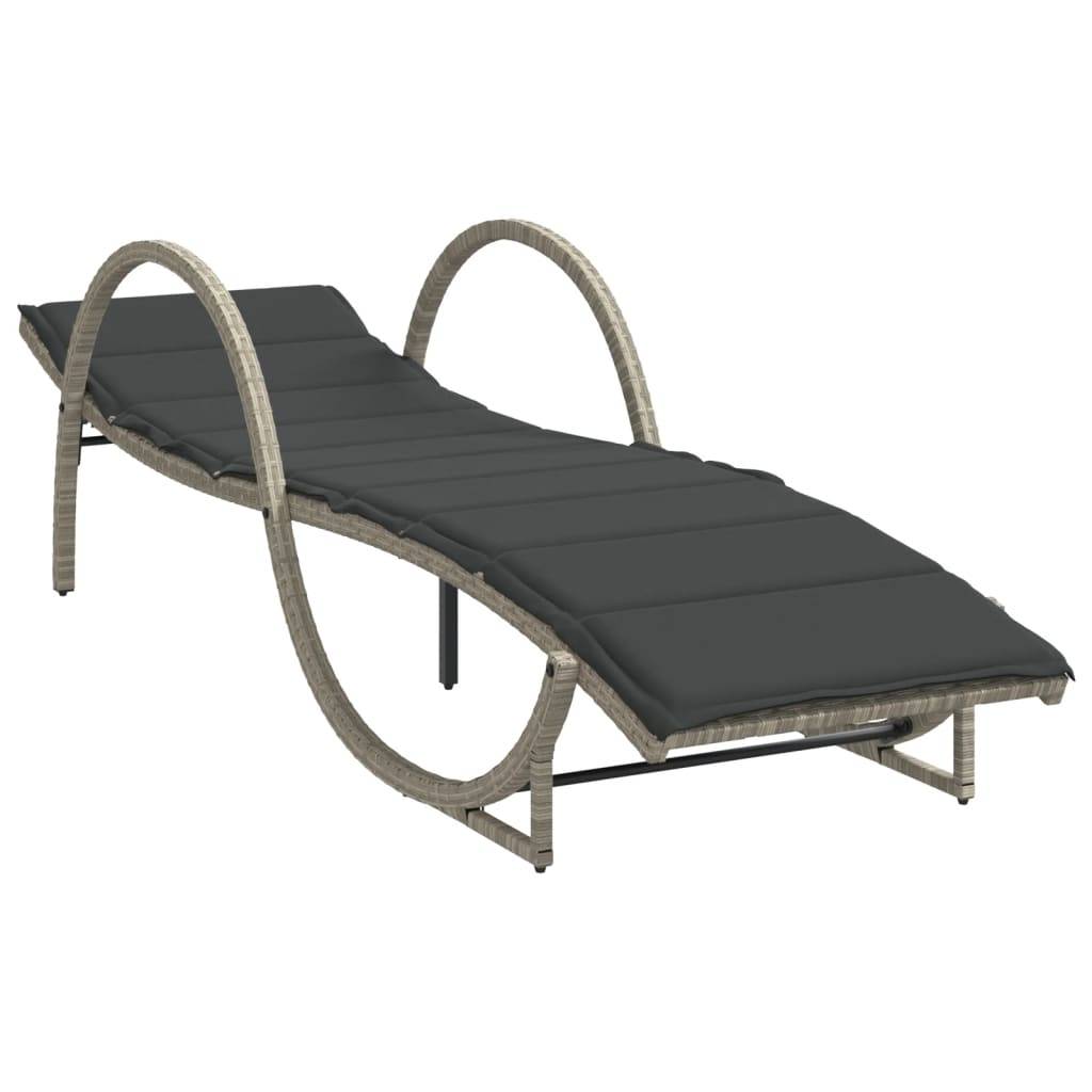 vidaXL Sonnenliegen 2 Stk. mit Auflagen Hellgrau Poly Rattan