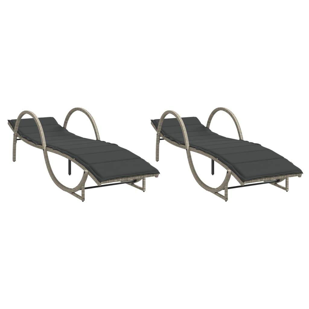 vidaXL Sonnenliegen 2 Stk. mit Auflagen Hellgrau Poly Rattan