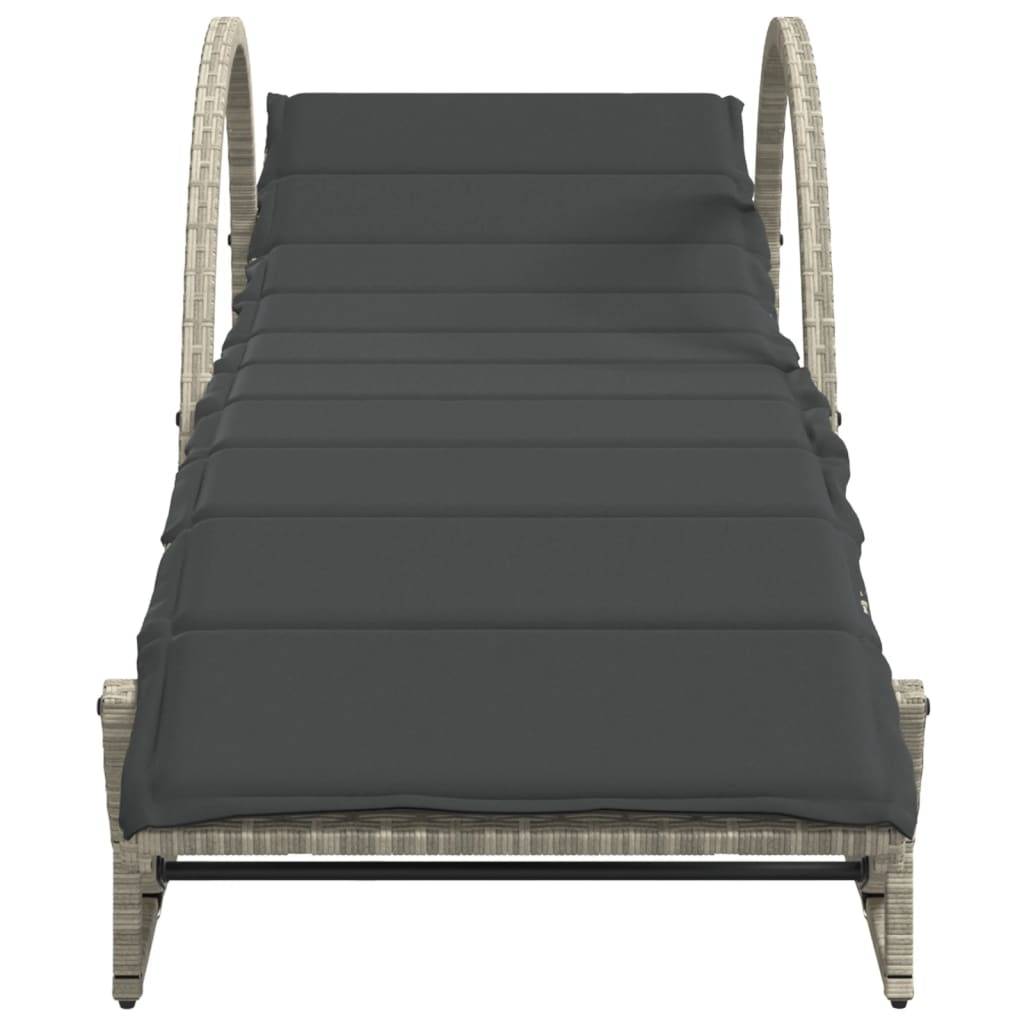 vidaXL Sonnenliegen 2 Stk. mit Auflagen Hellgrau Poly Rattan