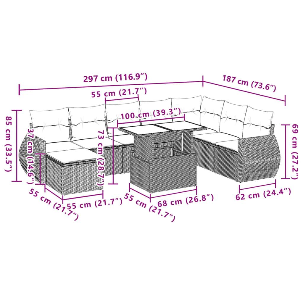 vidaXL 9-tlg. Garten-Sofagarnitur mit Kissen Beige Poly Rattan