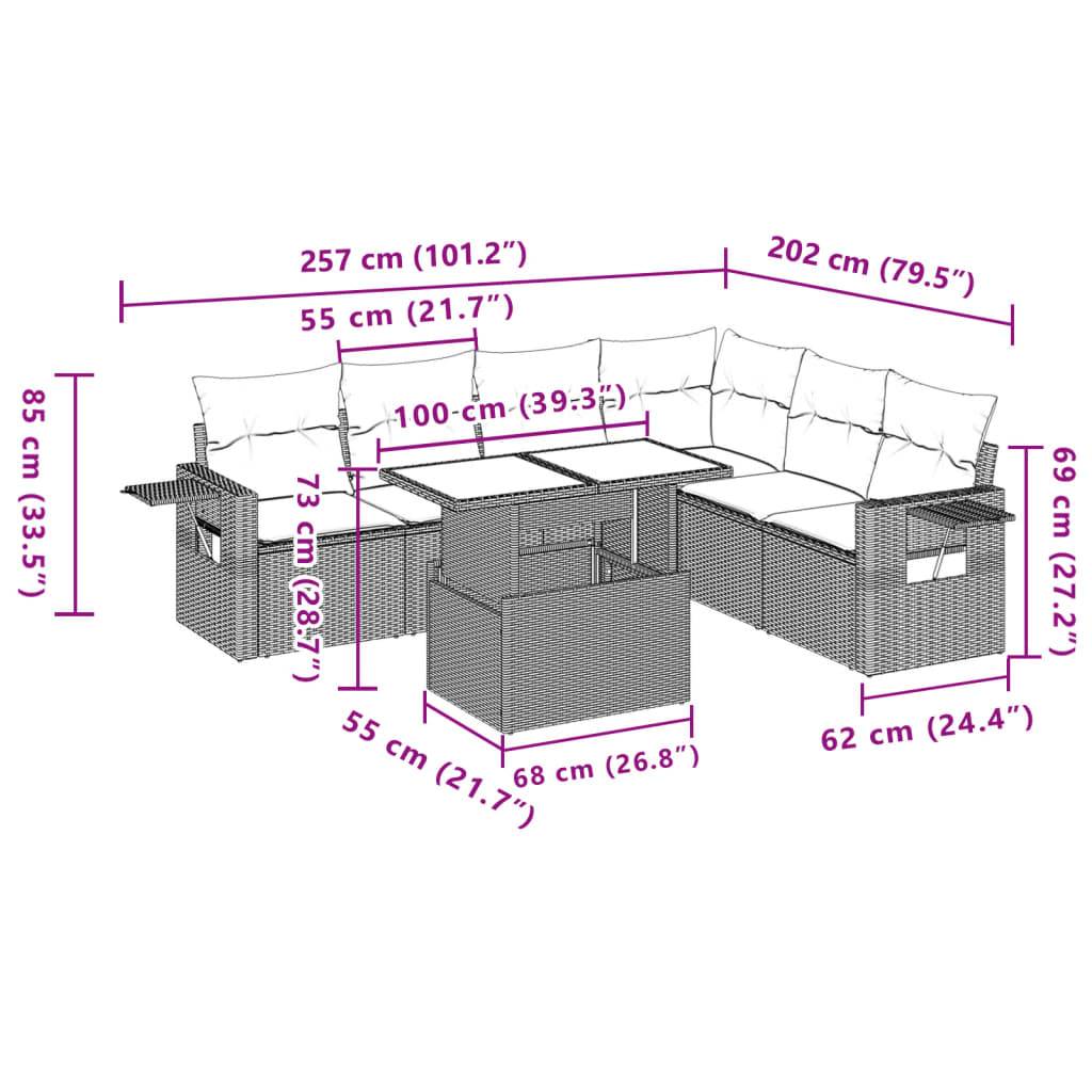 vidaXL 7-tlg. Garten-Sofagarnitur mit Kissen Grau Poly Rattan