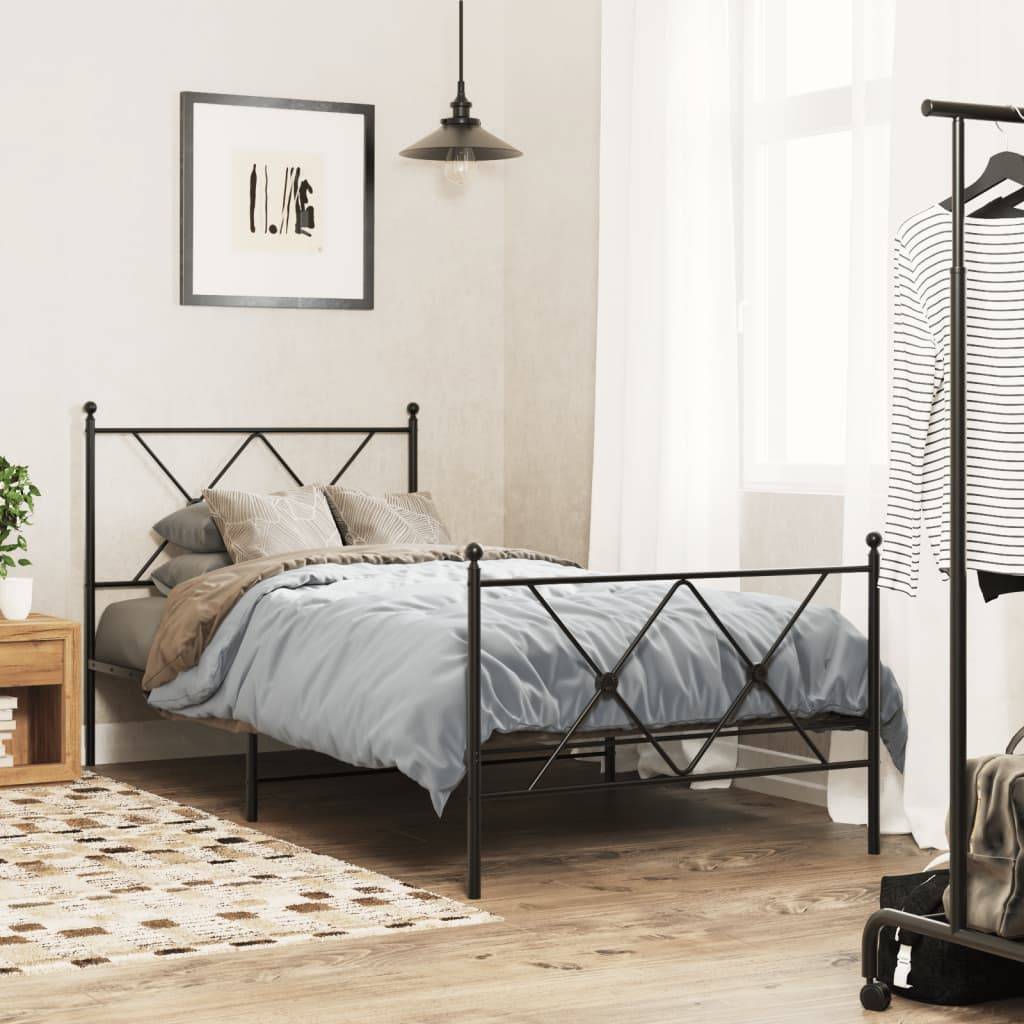 vidaXL Bettgestell mit Kopf- und Fußteil Metall Schwarz 90x190 cm