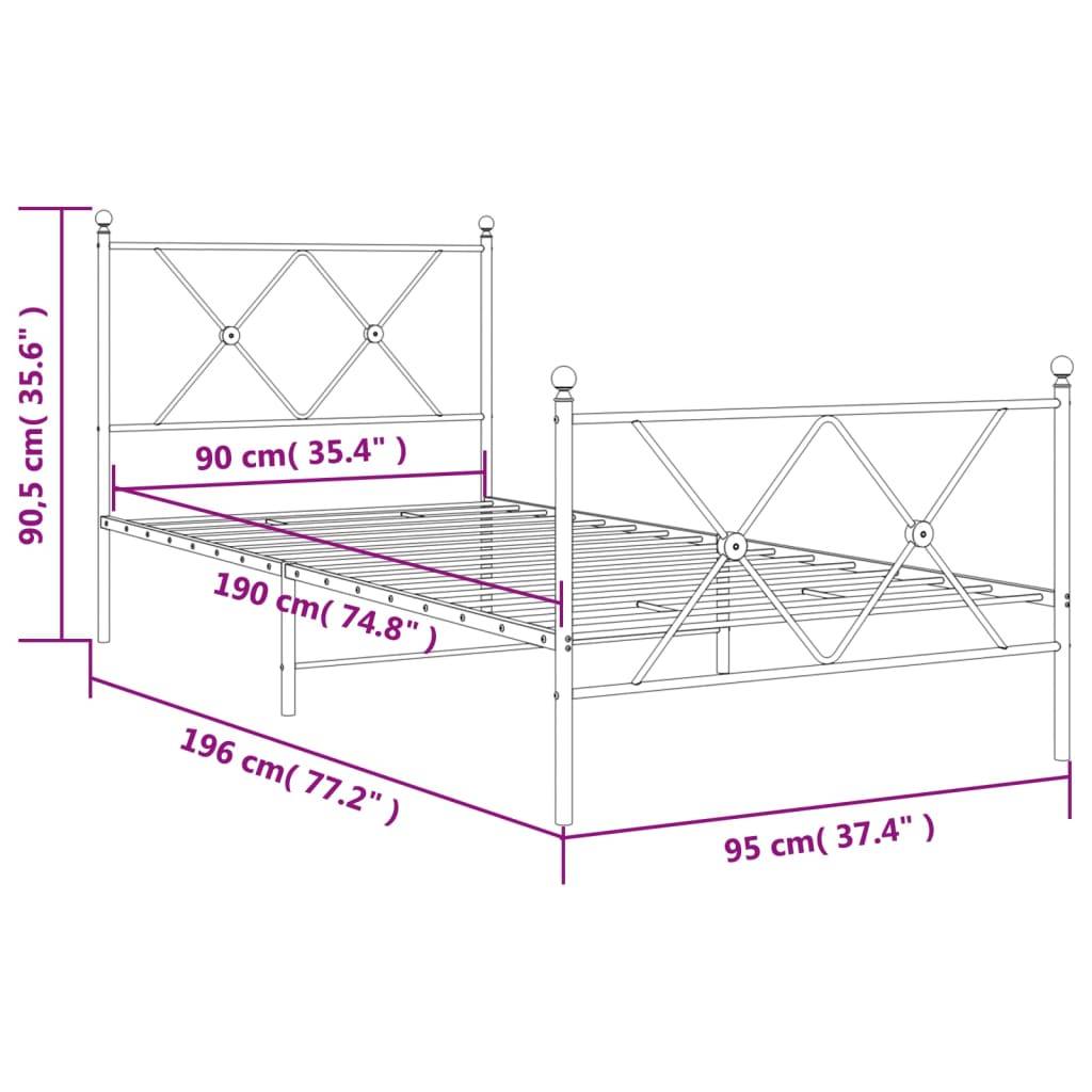 vidaXL Bettgestell mit Kopf- und Fußteil Metall Schwarz 90x190 cm
