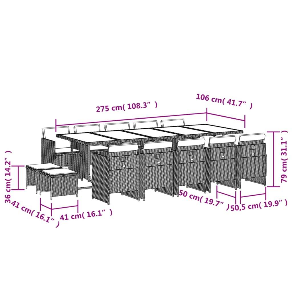 vidaXL 15-tlg. Garten-Essgruppe mit Kissen Braun Poly Rattan