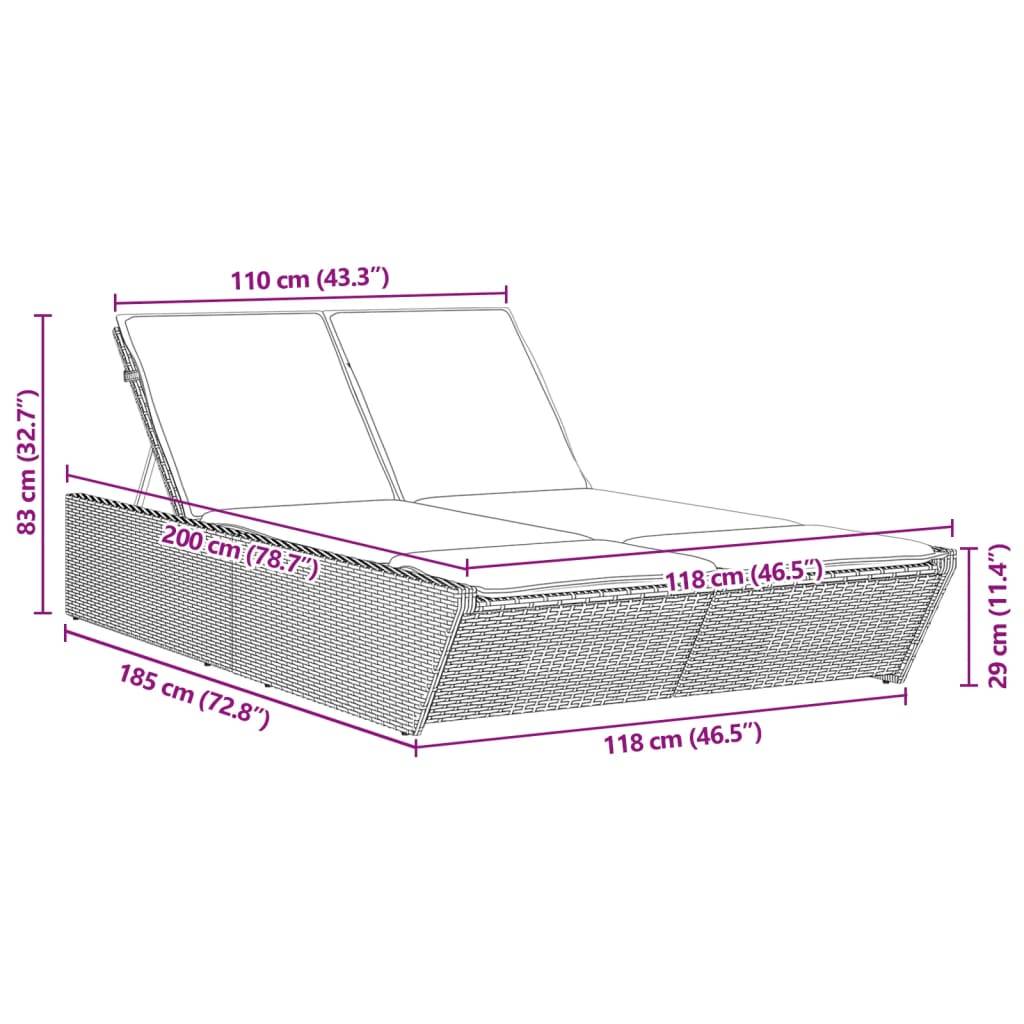 vidaXL Doppel-Sonnenliege mit Auflagen Beige Poly Rattan