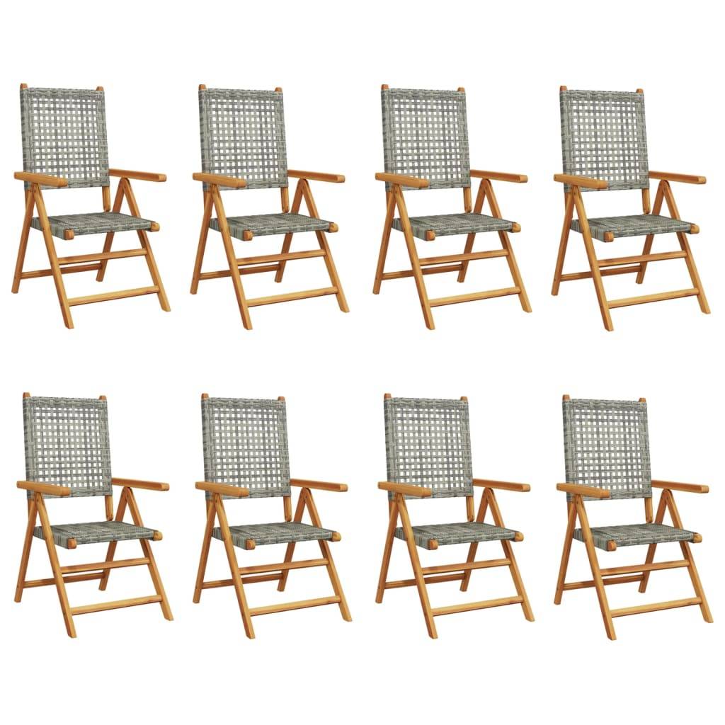 vidaXL Gartenstuhl Verstellbar 8 Stk. Grau Poly Rattan Massivholz