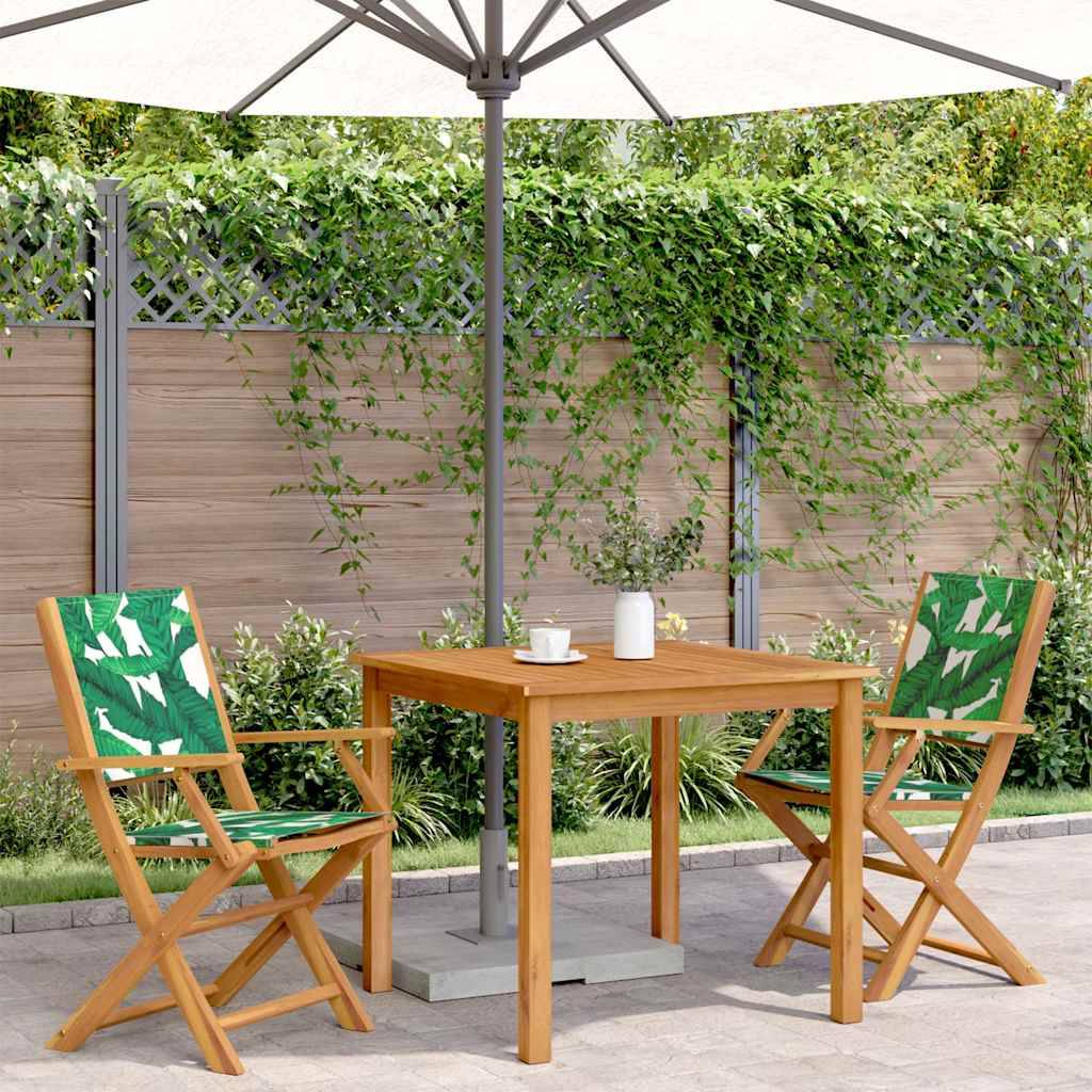 vidaXL Gartenstühle 2 Stk. Blattmuster Massivholz Akazie & Stoff